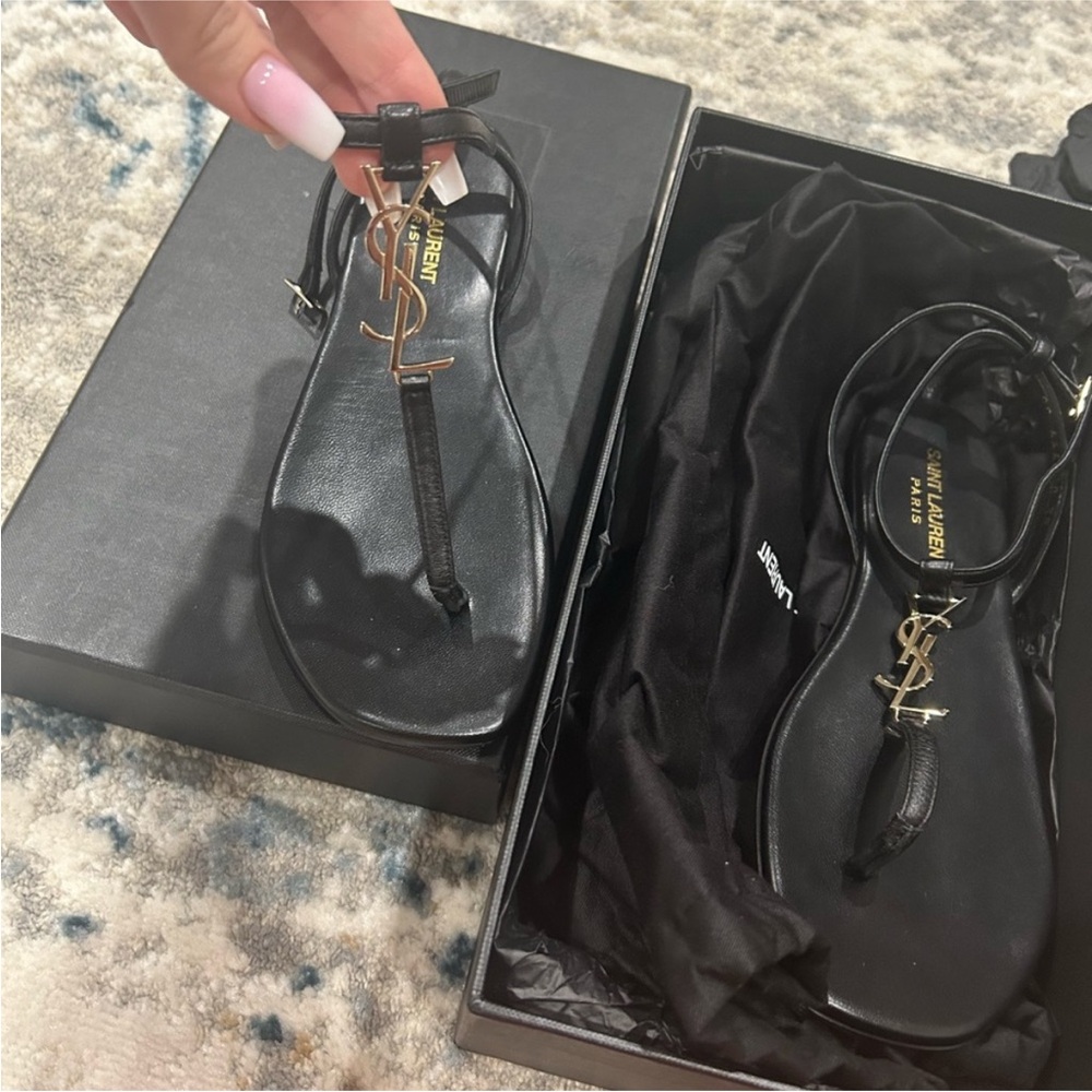 COPY - Saint Laurent Black Sandals with Gold Logo